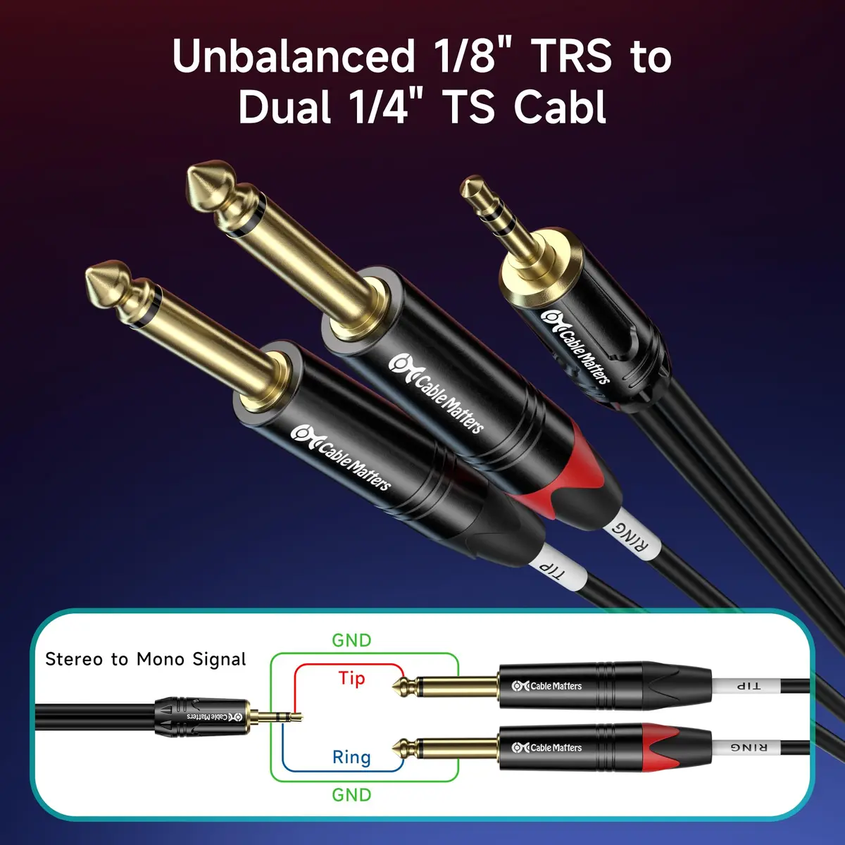 Cable Matters 3.5mm TRS to Dual 6.35mm TS Breakout Cable, 1.83 m (6 ft) | Connect Audio Devices with Clear Sound - view 2