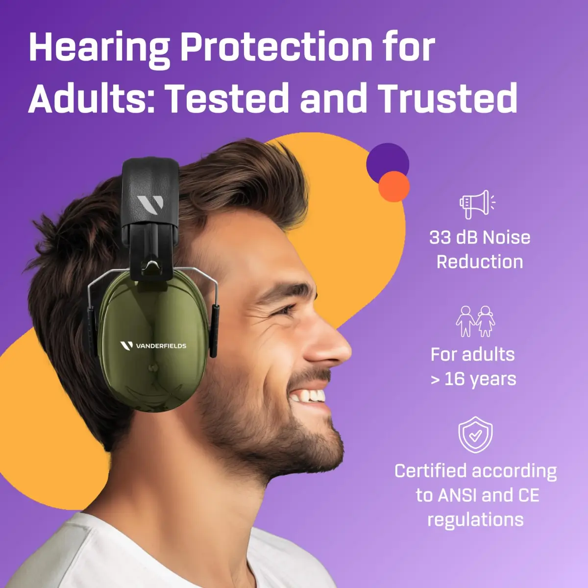 Vanderfields Noise Reduction Earmuffs for Adults - 35 dB (2K Hz) Protection Headphones | ANSI & CE Certified - view 2