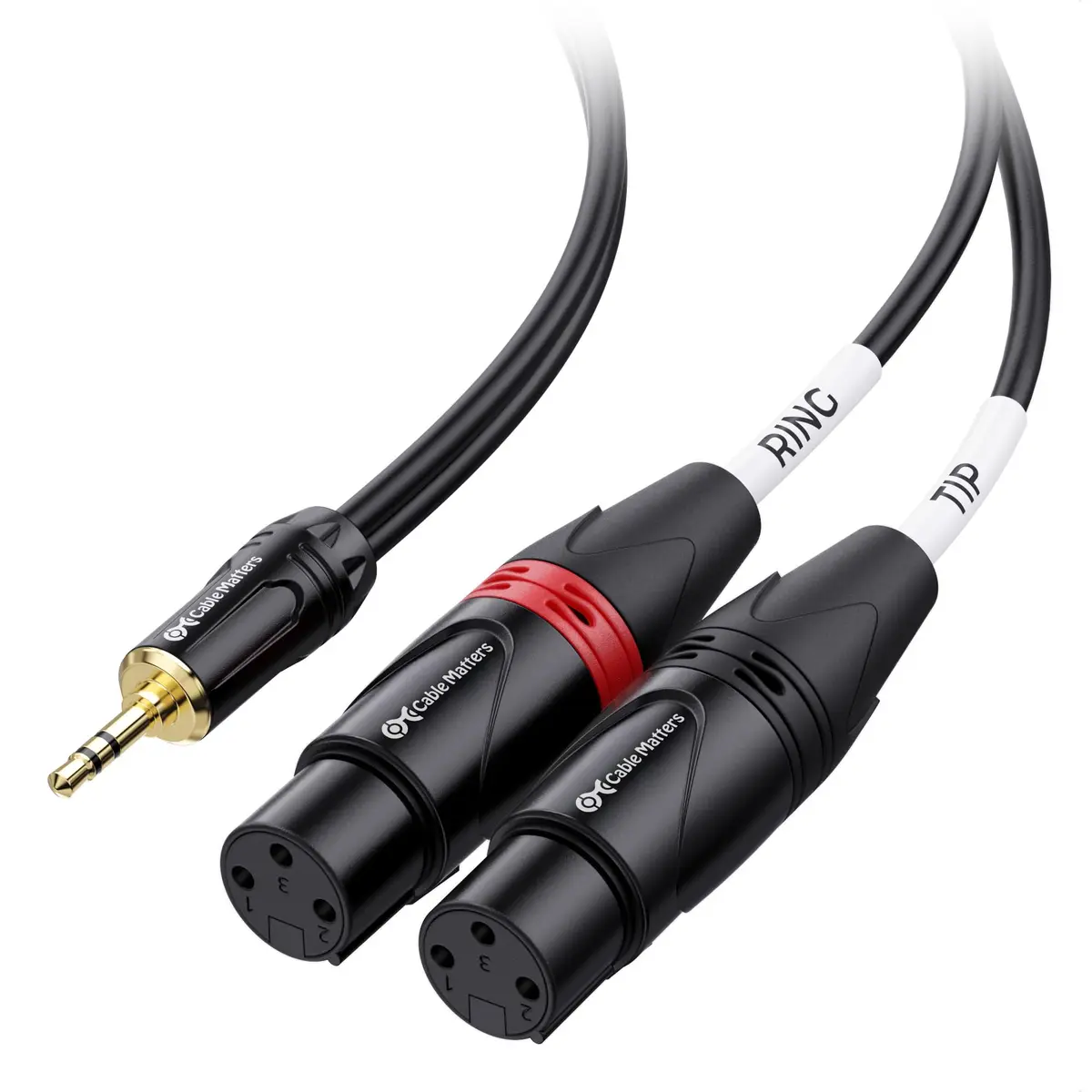 Cable Matters 3.5mm TRS to 2 XLR Female Cable, 1.83 m (6 ft) | Balanced Audio for Microphones - main product image