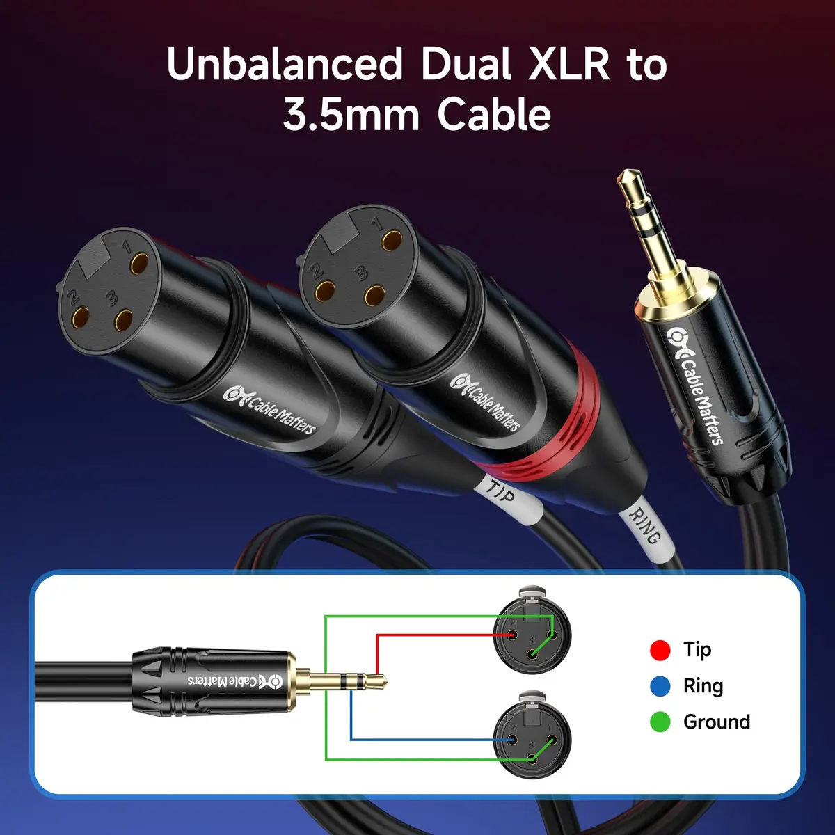 Cable Matters 3.5mm TRS to 2 XLR Female Cable, 1.83 m (6 ft) | Balanced Audio for Microphones - view 2