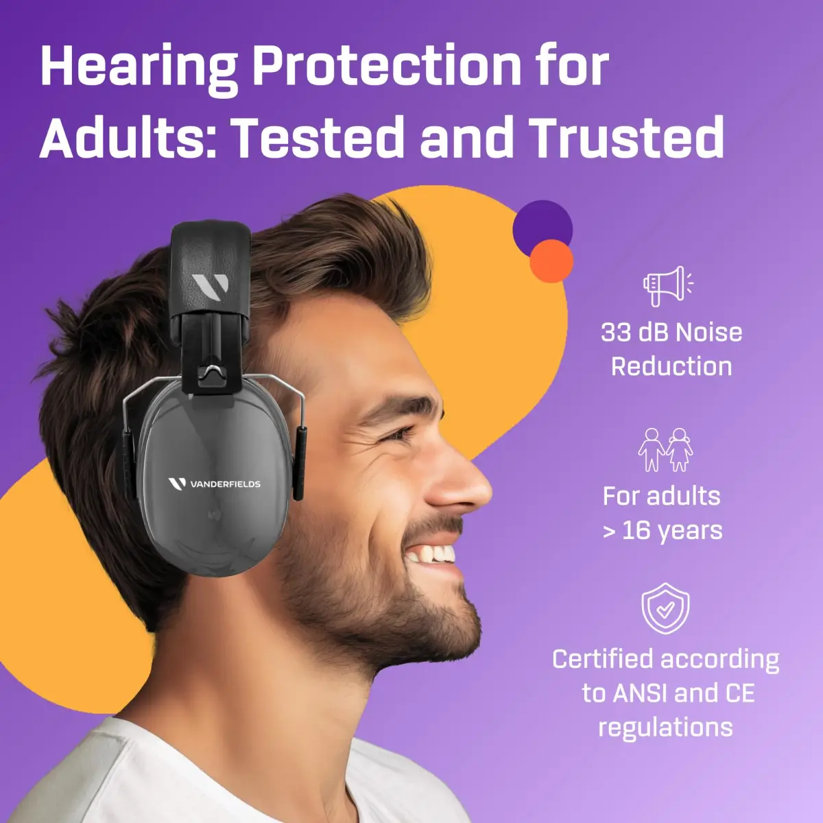 Vanderfields Noise Reduction Earmuffs 33 dB (2K Hz) | ANSI & CE Certified for Adults & Teens - view 2