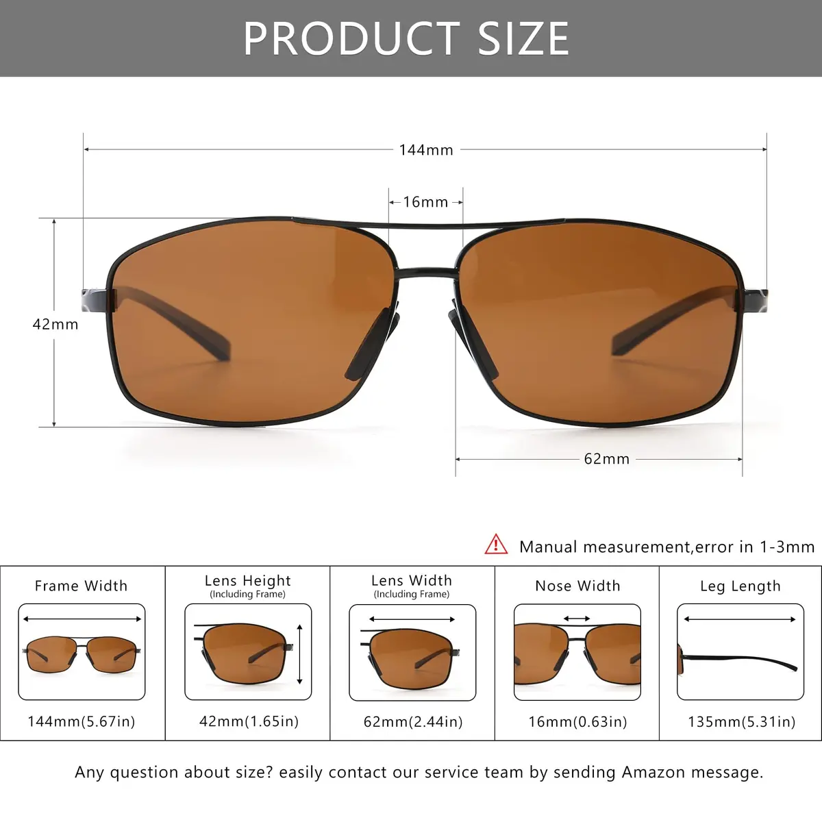 SUNGAIT Ultra Lightweight Rectangular Polarized Sunglasses Men UV400 Protection (Black Frame Brown Lens, 62) Metal Frame - view 5