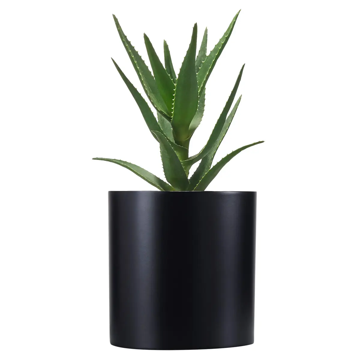 FaithLand 8 Inch Fiberstone Planter - Lightweight Modern Cylinder Plant Pot with Drainage Hole & Plug, Indoor Outdoor Use, Matte Black - main product image