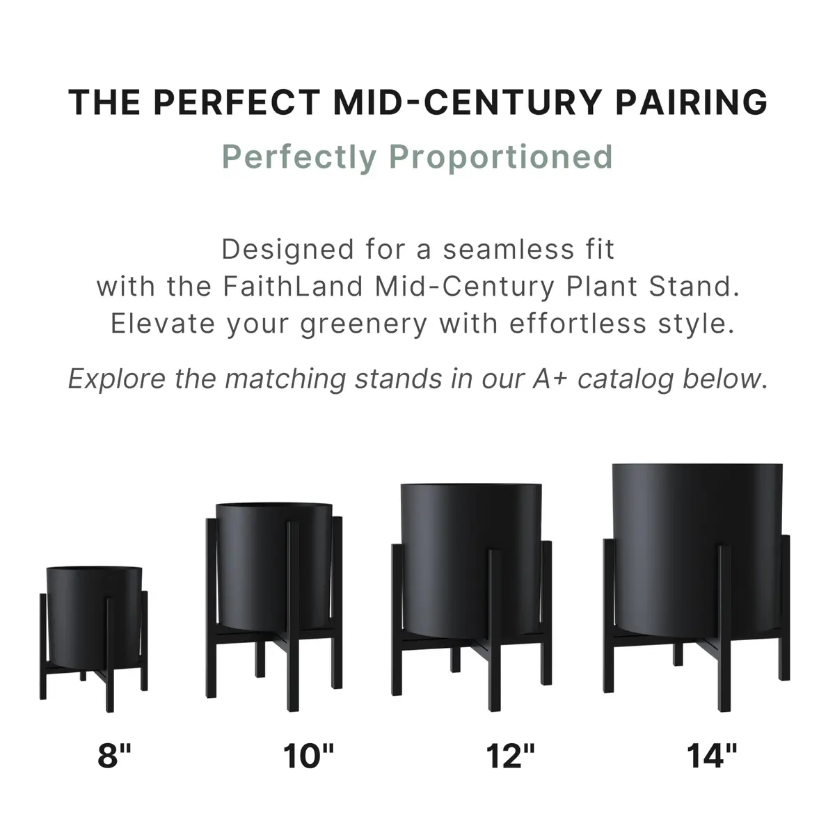 FaithLand 8 Inch Fiberstone Planter - Lightweight Modern Cylinder Plant Pot with Drainage Hole & Plug, Indoor Outdoor Use, Matte Black - view 5