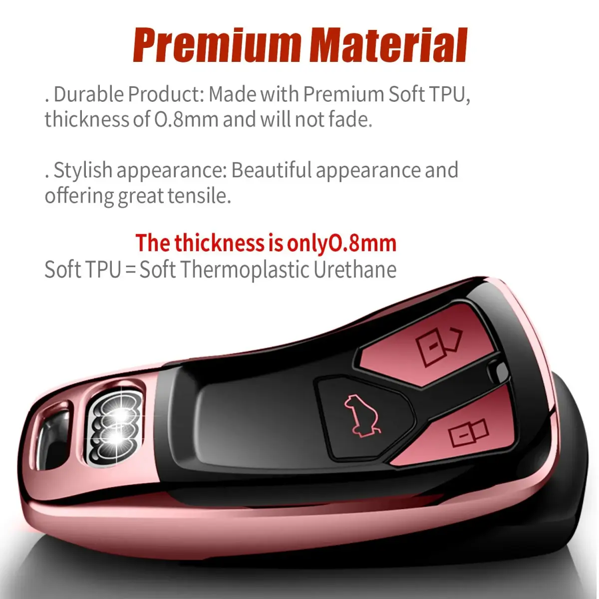 Tukellen Soft TPU Audi Key Fob Cover for A4 Q5 Q7 TT A6 R8 S5 Smart Key (Rose Gold) | 360° Protection - view 2