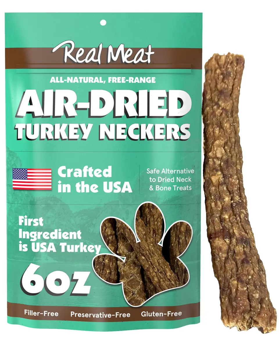 TRMC Real Meat Dog Treats Turkey Neckers - 6oz Bag of 6-Inch USA-Made Air-Dried Turkey Necks for Dogs - Ground Neck & Bones Dog Treats Sourced from All-Natural, Free-Range - main product image