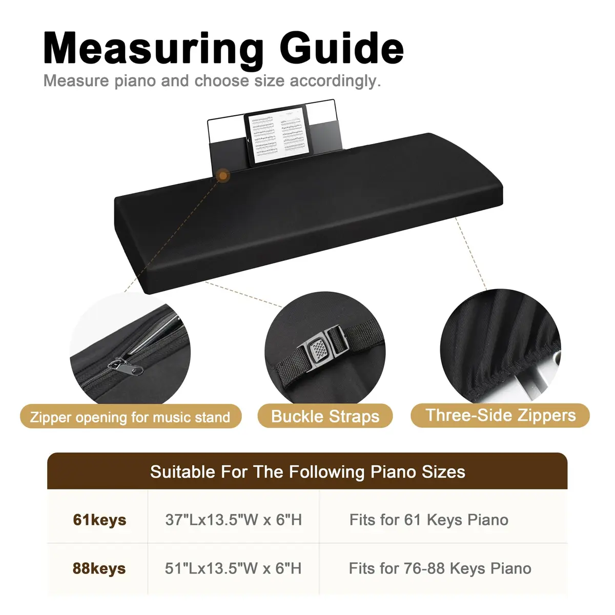 Explore Land 88 Keys Piano Keyboard Cover with Music Stand Opening, Black | Stretchy Satin Polyester Dust Cover for Digital Pianos - view 2