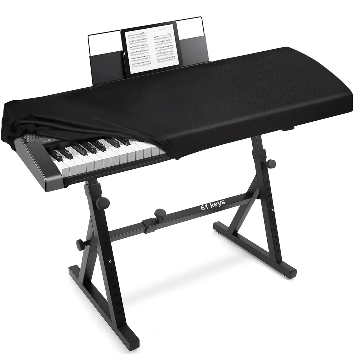 Explore Land 61 Keys Piano Keyboard Cover with Music Stand Opening, Black | Dustproof Stretch Nylon - main product image