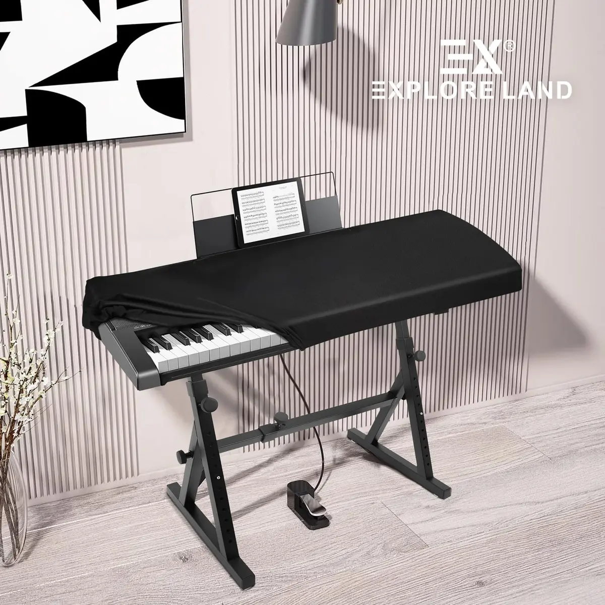 Explore Land 61 Keys Piano Keyboard Cover with Music Stand Opening, Black | Dustproof Stretch Nylon - view 5