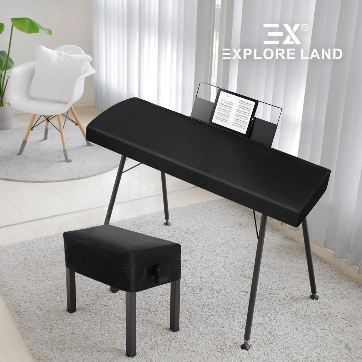 Explore Land 61 Keys Piano Keyboard Cover with Music Stand Opening, Black | Dustproof Stretch Nylon - view 8