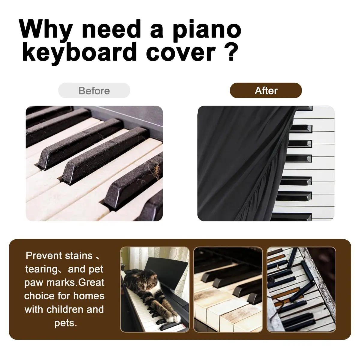 Explore Land 61 Keys Piano Keyboard Cover with Music Stand Opening, Black | Dustproof Stretch Nylon - view 3