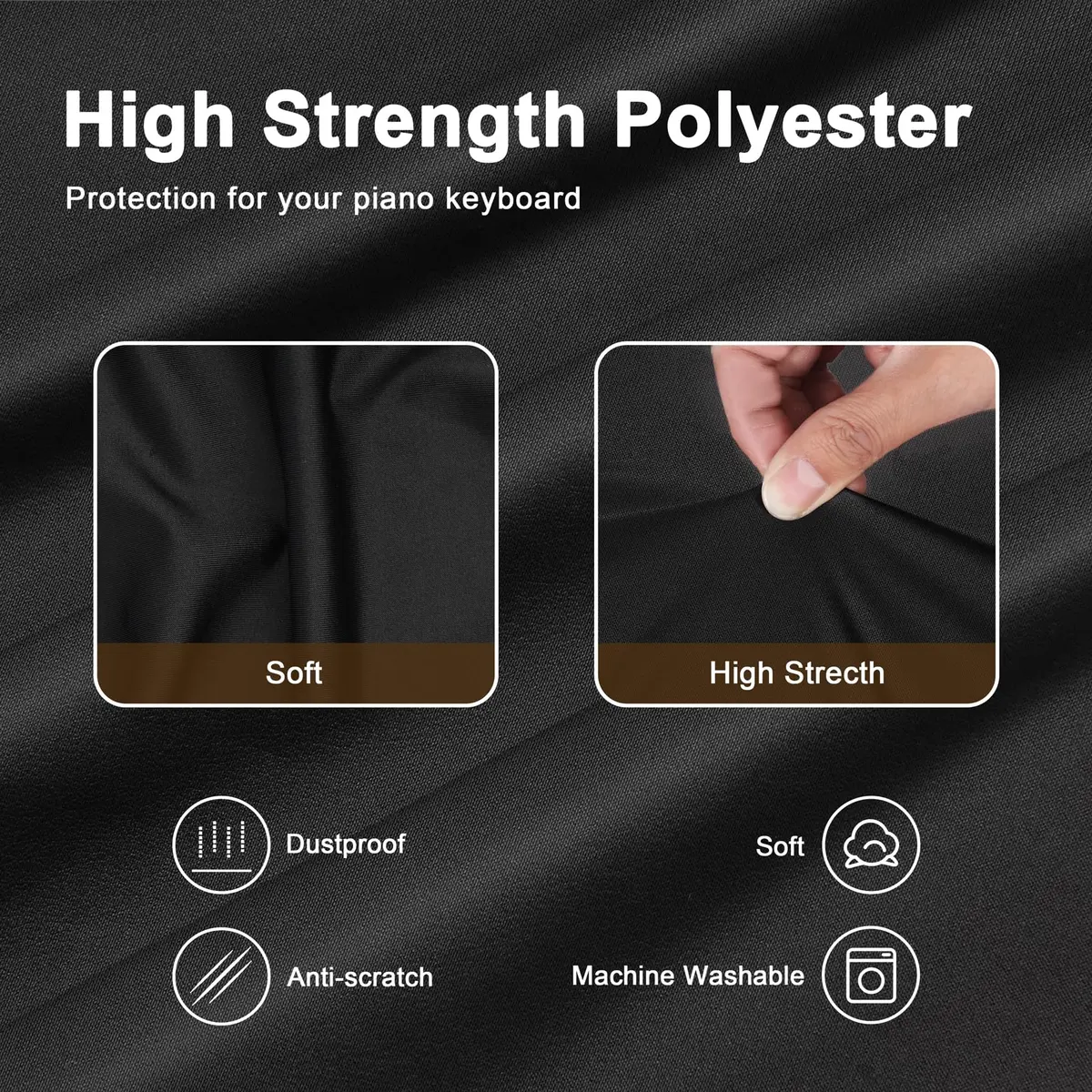 Explore Land 61 Keys Piano Keyboard Cover with Music Stand Opening, Black | Dustproof Stretch Nylon - view 4