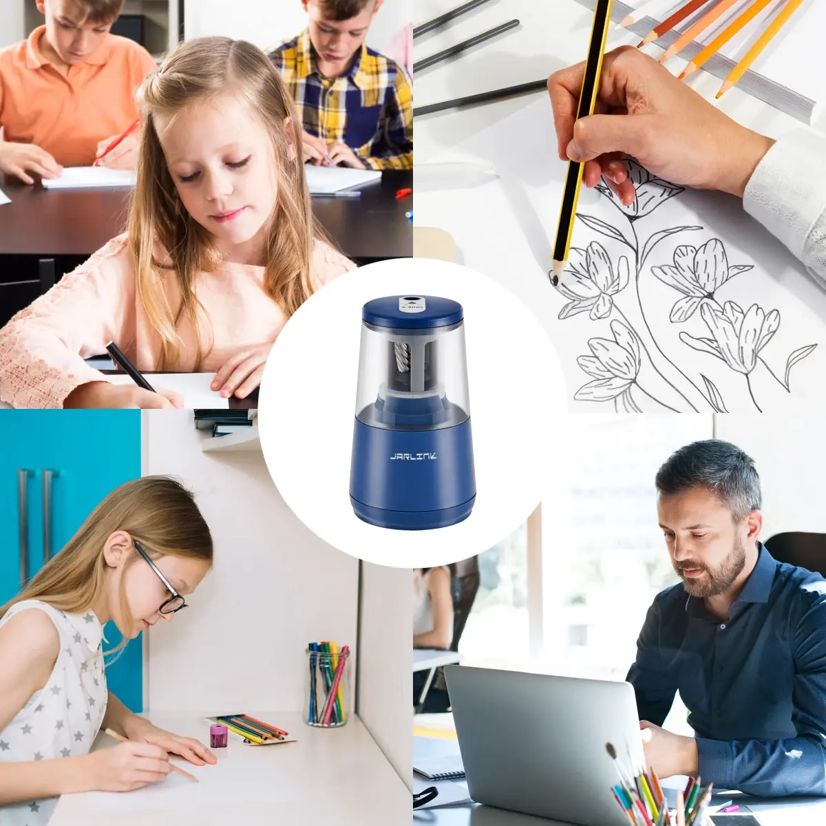 JARLINK Electric Pencil Sharpener, Heavy Duty Helical Blade, Auto Stop, Blue | 8.5cm x 8.6cm x 17.2cm (3.2" x 3.4" x 6.8") - view 8