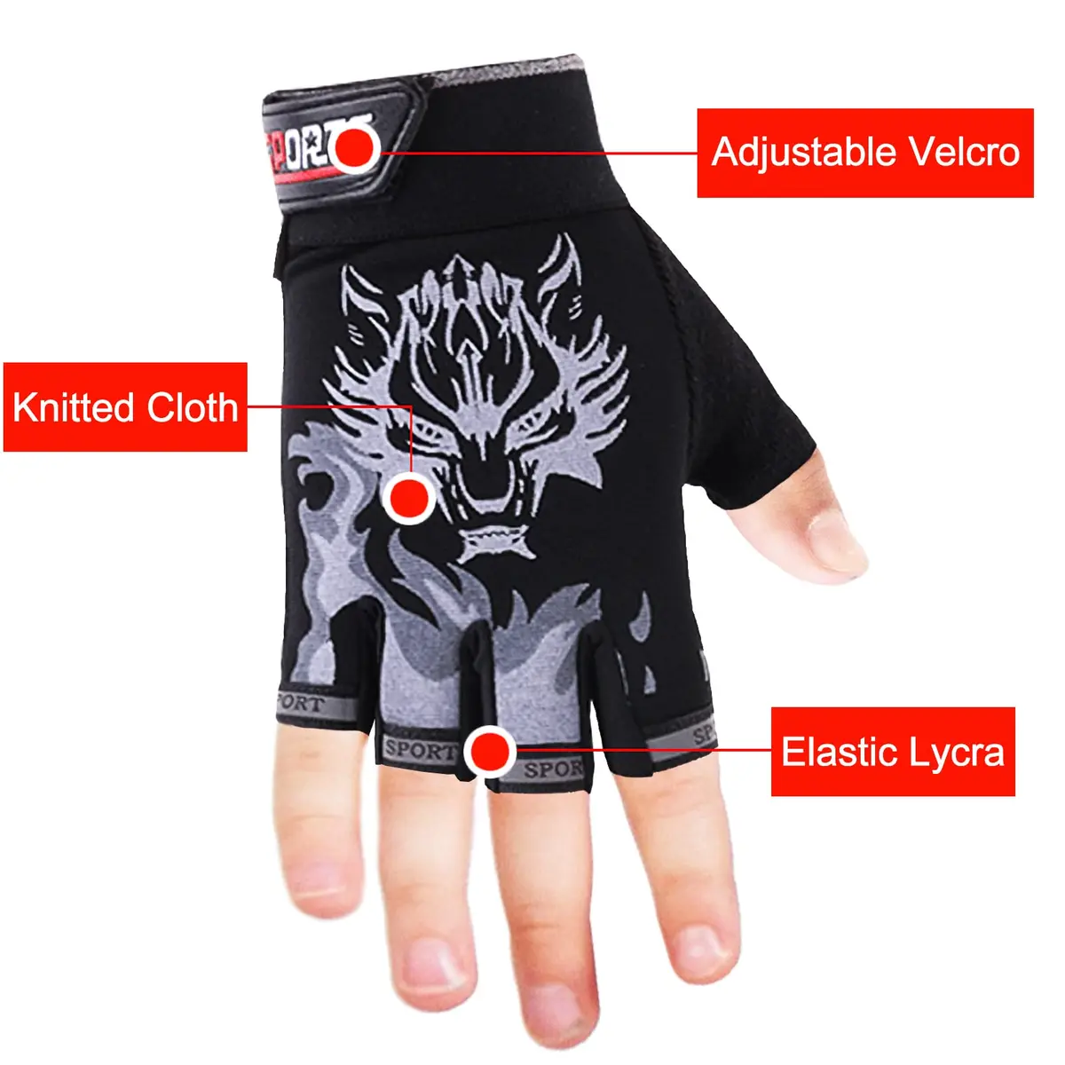 Luwint Kids Half Finger Gloves Black | Non-Slip Grip for Fishing, Cycling, Climbing (Medium) - view 2
