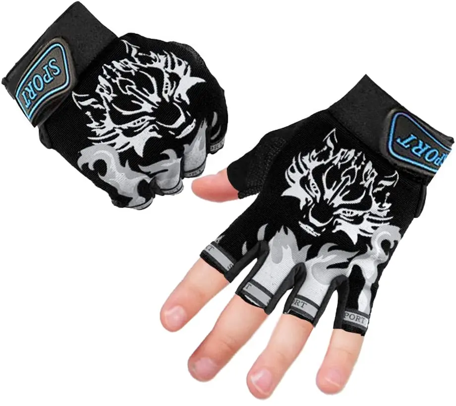 Luwint Kids Half Finger Gloves Black | Non-Slip Grip for Fishing, Cycling, Climbing (Medium) - view 4