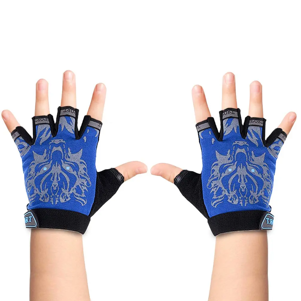 Luwint Kids Half Finger Gloves Blue | Non-Slip Grip for Fishing, Cycling, Climbing (Medium) - main product image