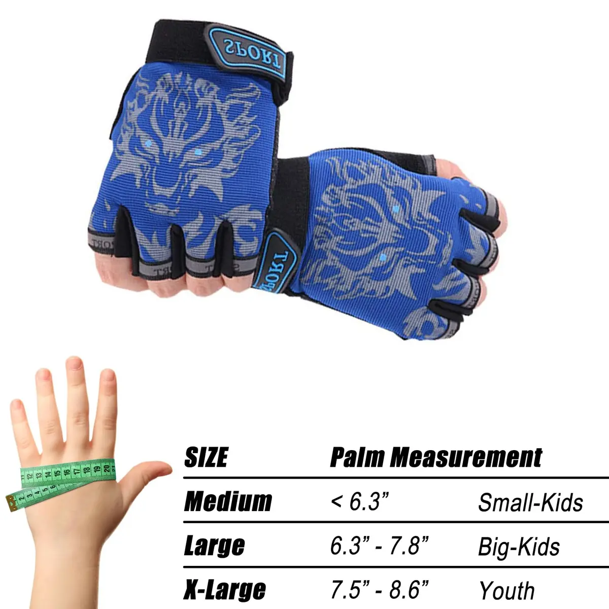 Luwint Kids Half Finger Gloves Blue | Non-Slip Grip for Fishing, Cycling, Climbing (Medium) - view 6