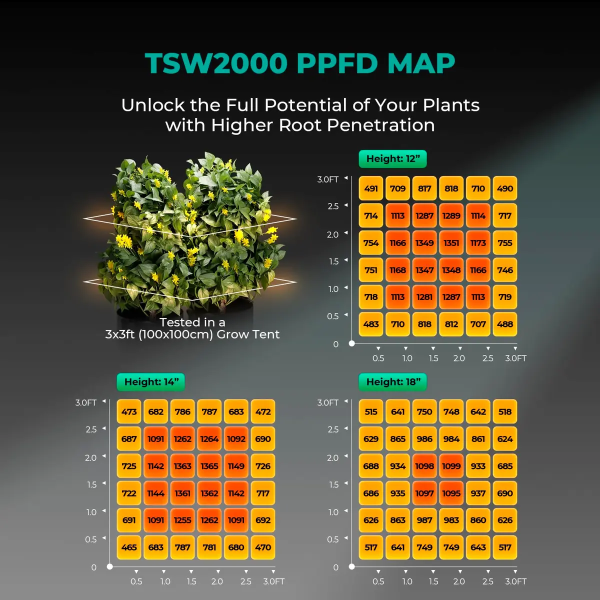 MARS HYDRO TSW2000 LED Grow Light 300W Full Spectrum for Indoor Plants | 3x3ft Flower / 4x4ft Veg Coverage - view 3