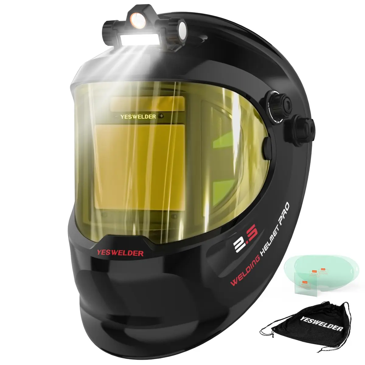 YESWELDER Auto Darkening Welding Helmet with LED, 180° View, LYG-Q800D | Blue Light Blocking, Large View, Multi-Process - main product image