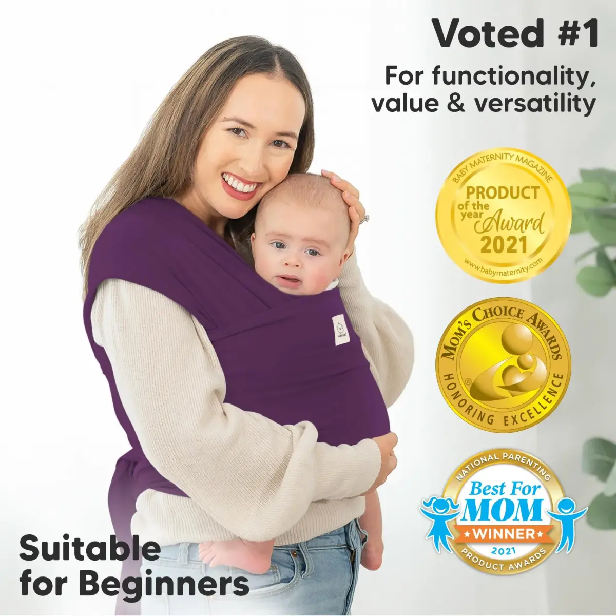 KeaBabies Original Baby Wrap Carrier Royal Purple | Ergonomic, IHDI Certified, Breathable Fabric for Newborns to Toddlers - view 3