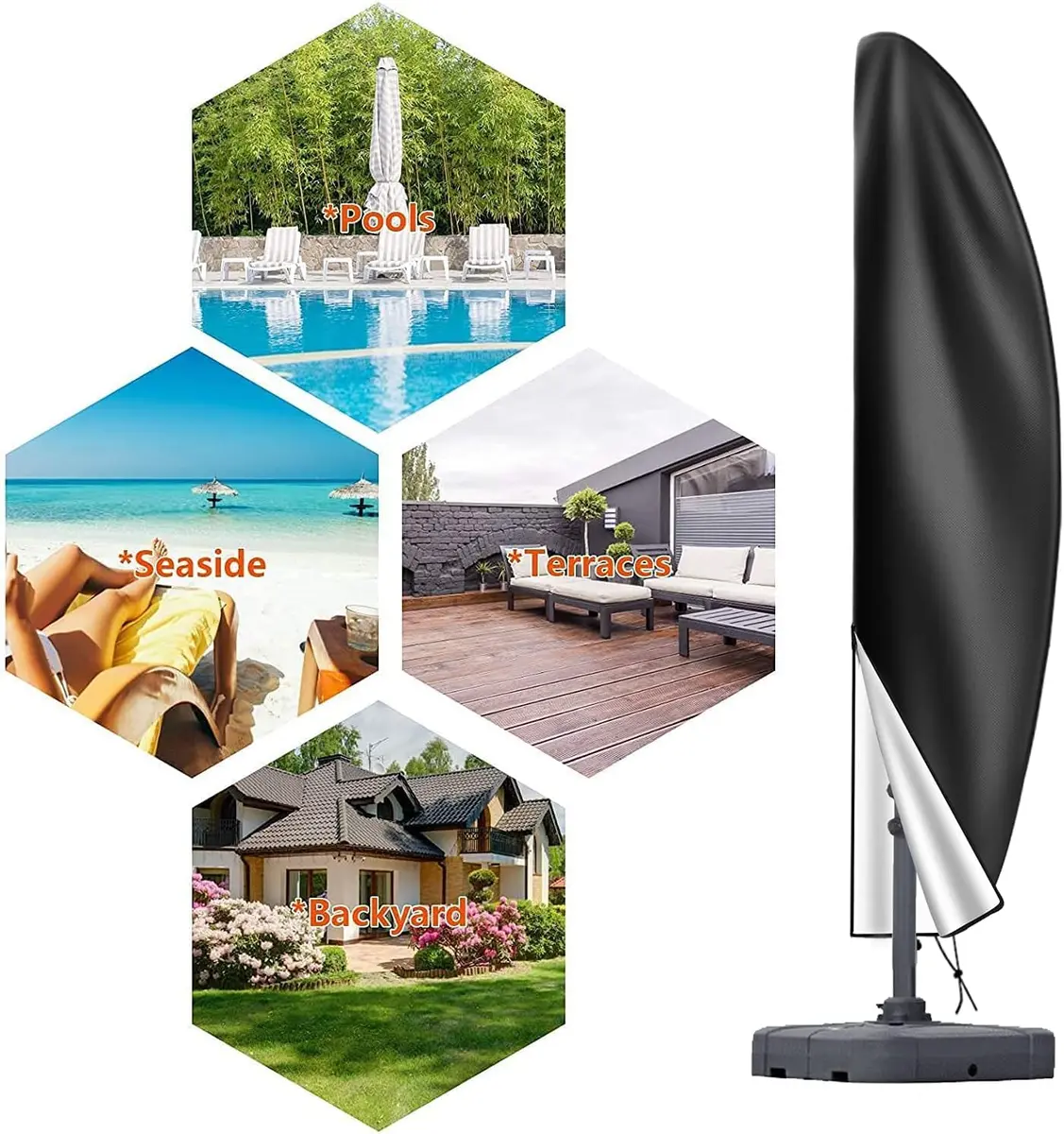 OKPOW Cantilever Patio Umbrella Cover Fits 12-14 FT Offset Umbrellas | Waterproof 420D Oxford Fabric with Zipper and Drawstring - view 2