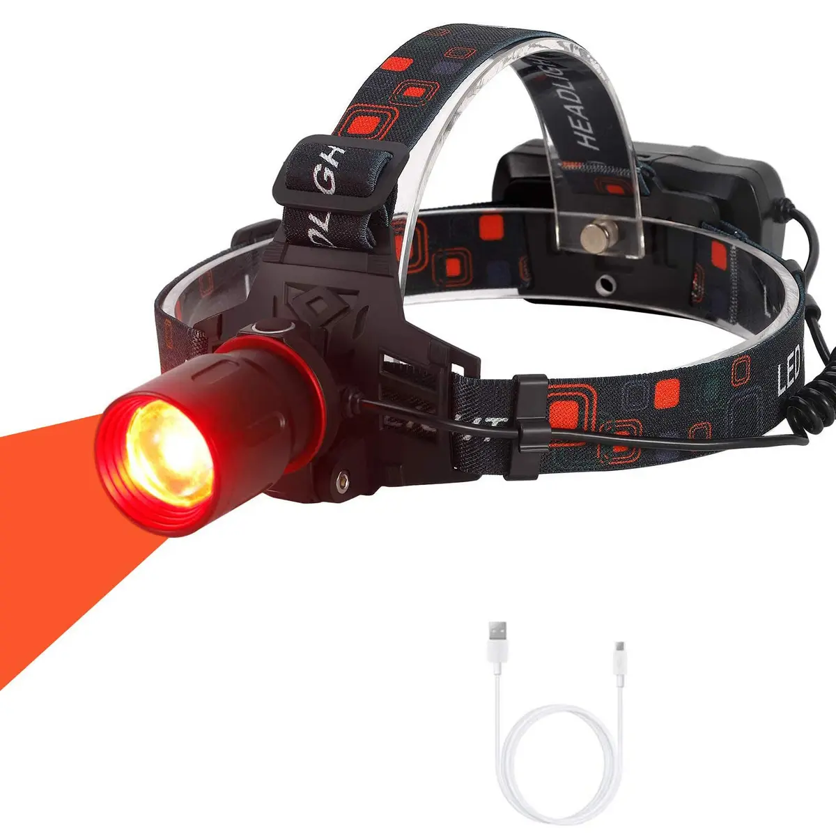WINDFIRE Red Light Hunting Headlamp Rechargeable Zoomable 600 Lumens | Adjustable & Waterproof - main product image