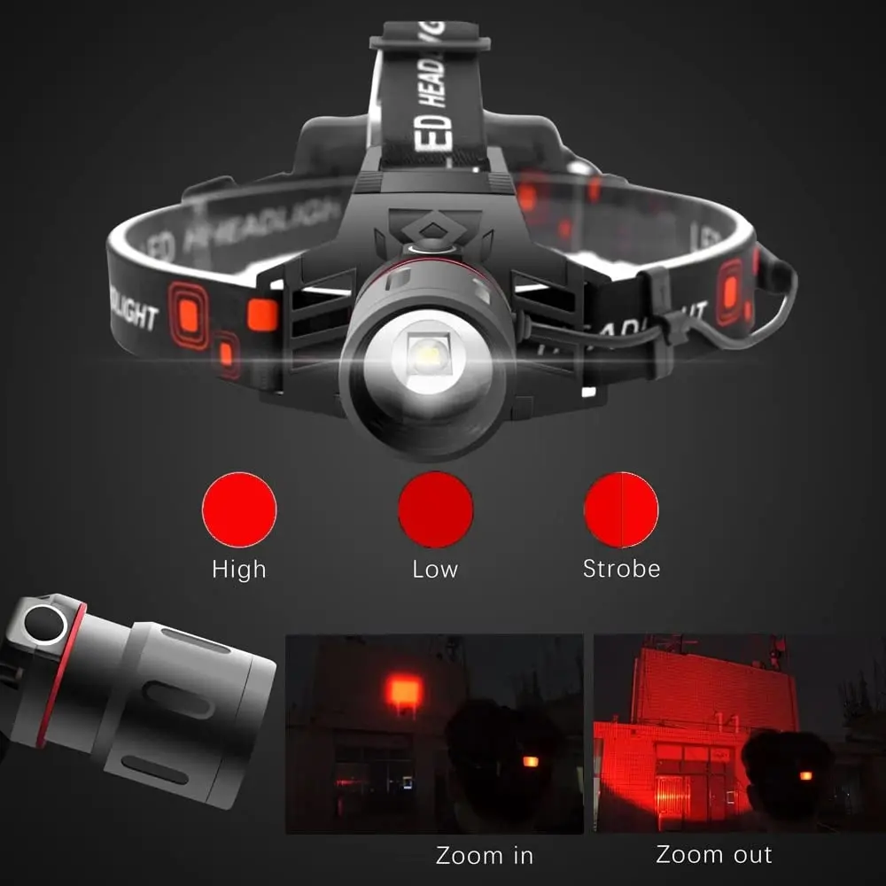 WINDFIRE Red Light Hunting Headlamp Rechargeable Zoomable 600 Lumens | Adjustable & Waterproof - view 5