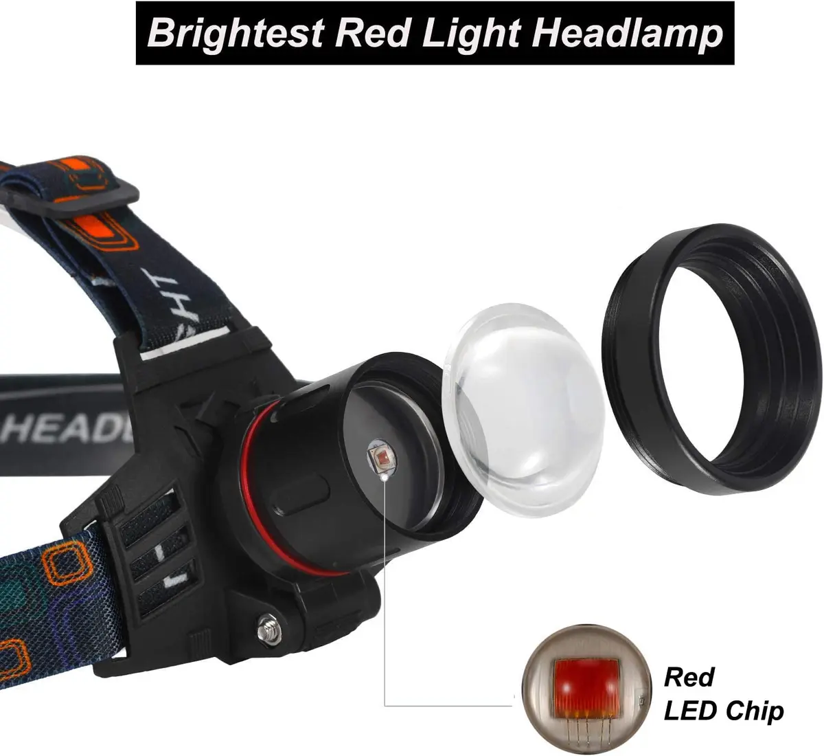 WINDFIRE Red Light Hunting Headlamp Rechargeable Zoomable 600 Lumens | Adjustable & Waterproof - view 2