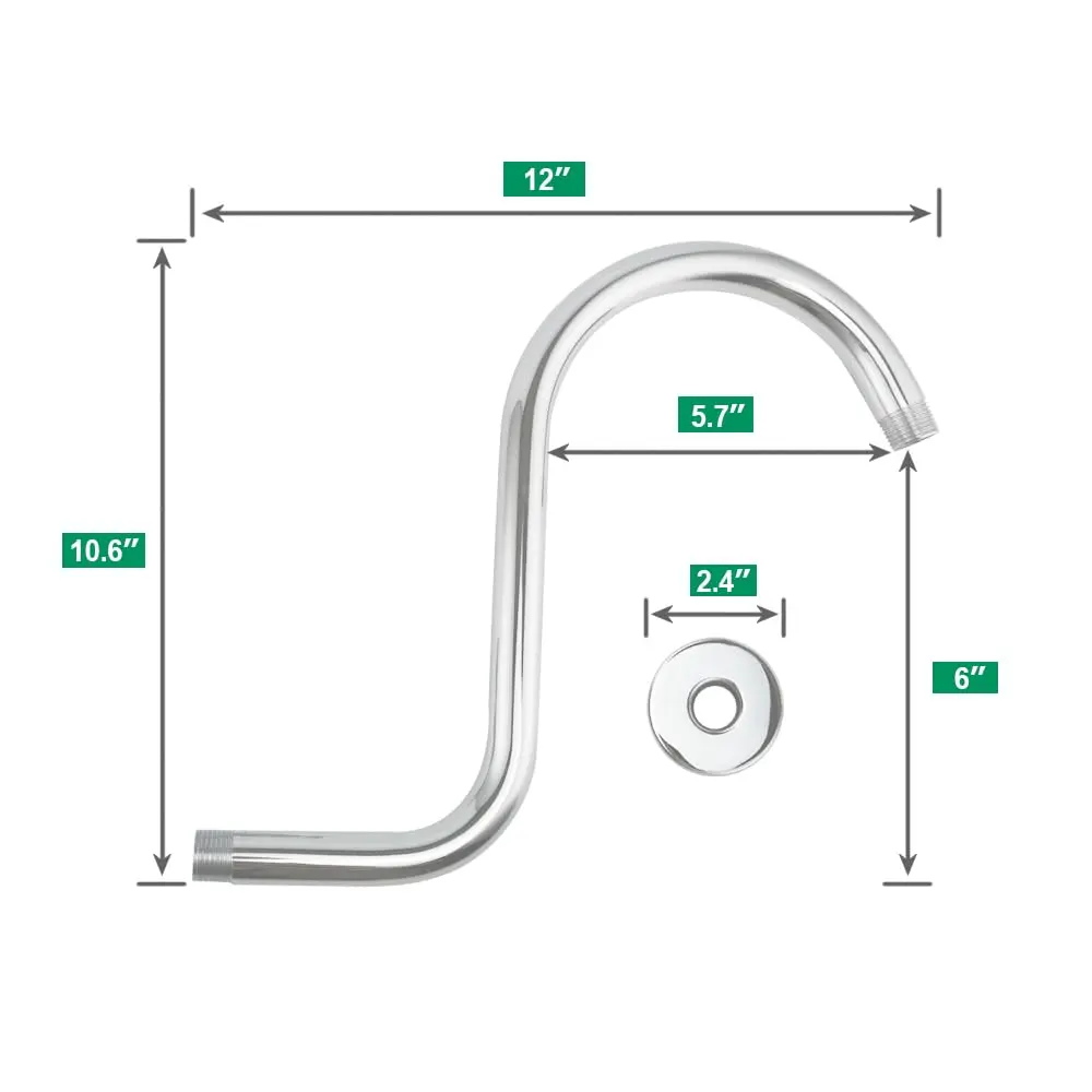 Purelux Goose Neck Shower Arm Made of Stainless Steel, Oil Rubbed Bronze | Elegant 12-inch Extension for Standard US Plumbing - view 4