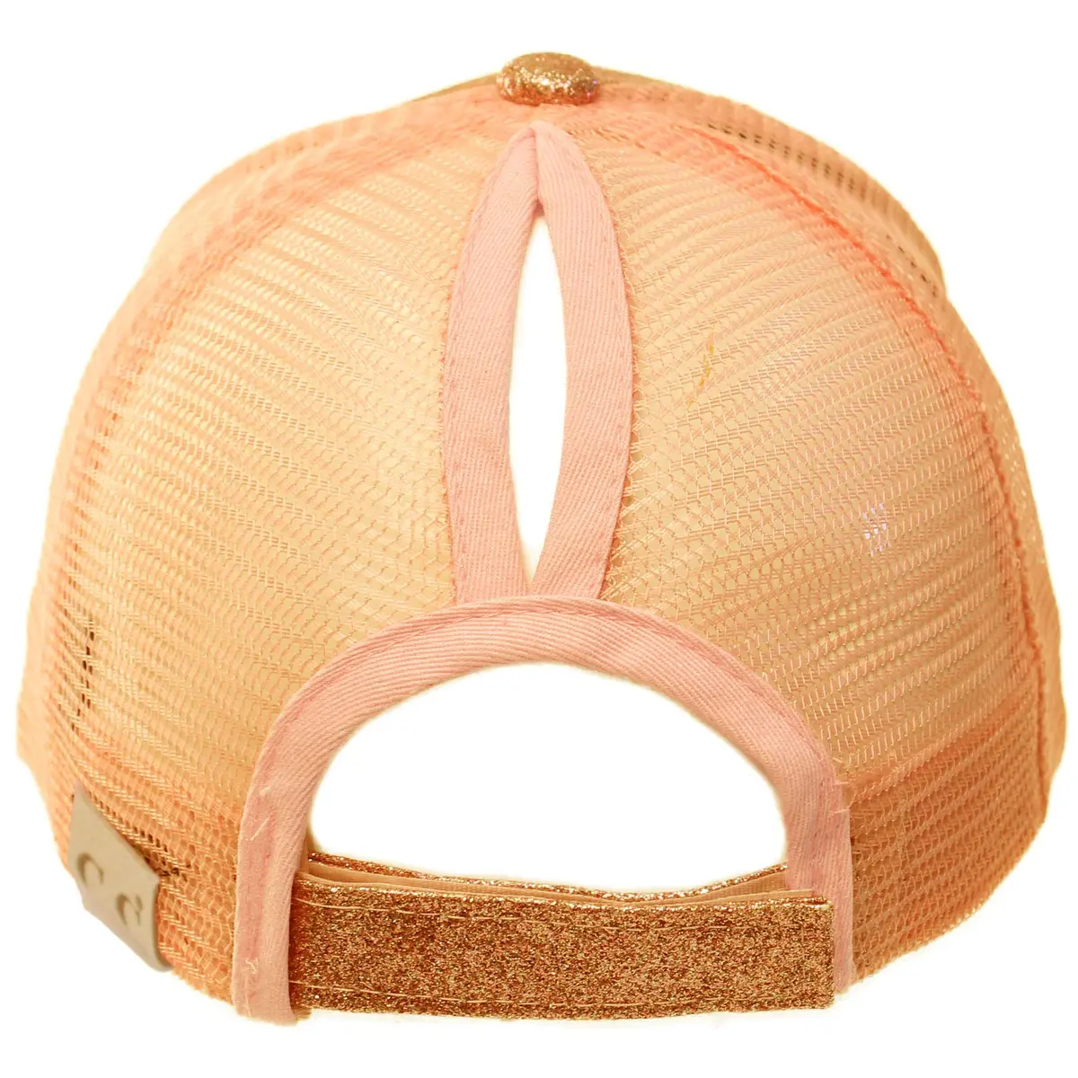 C.C Kids Messy Bun Ponytail Baseball Cap Glitter Rose Gold | Adjustable Sport Hat - view 2