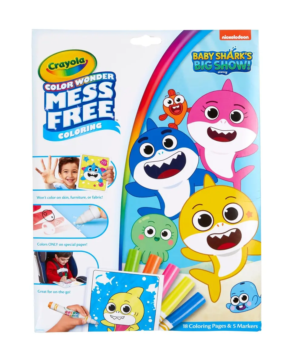 Crayola Baby Shark Color Wonder Mess Free Coloring Pages & Markers | 18 Pages & 5 Markers - main product image