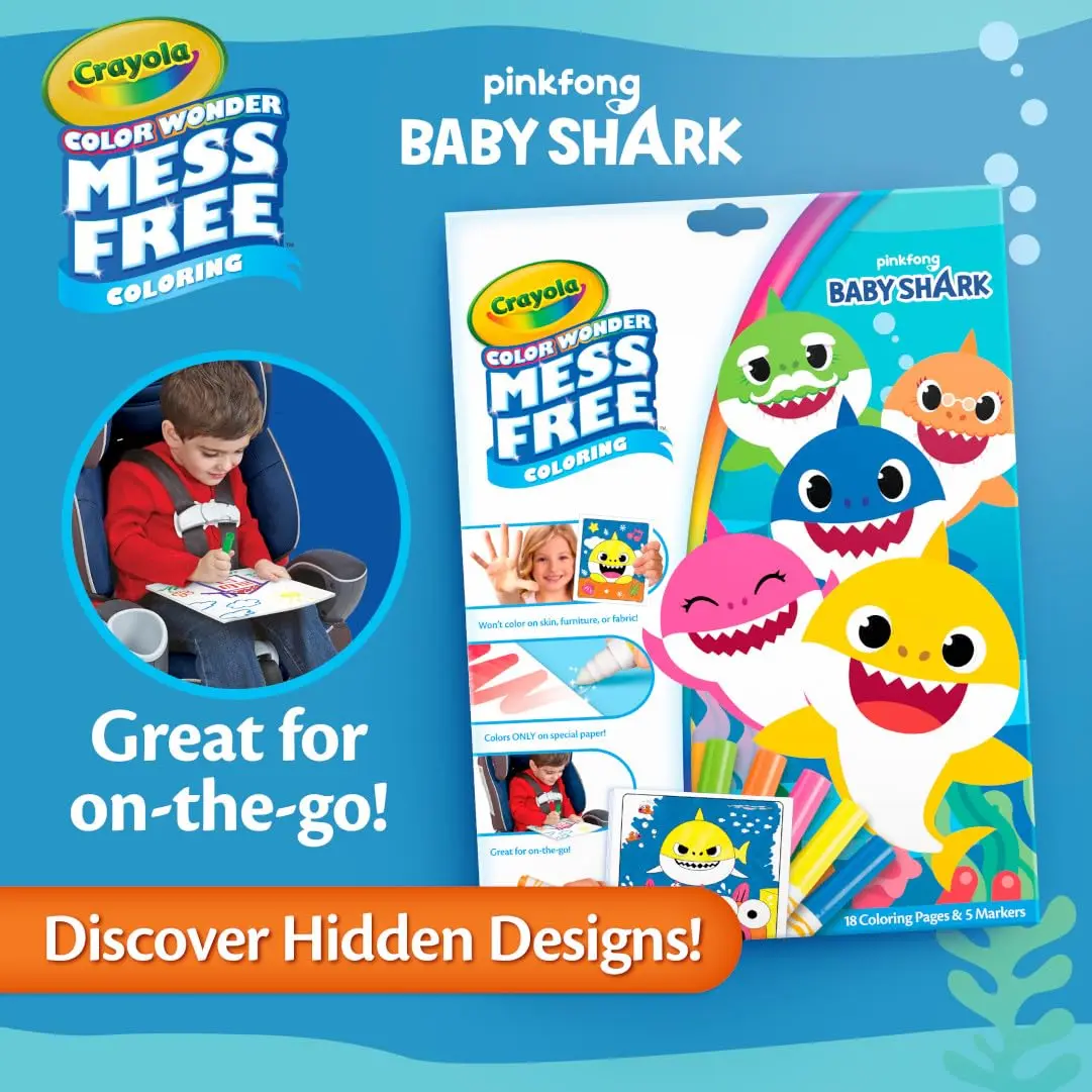 Crayola Baby Shark Color Wonder Mess Free Coloring Pages & Markers | 18 Pages & 5 Markers - view 7