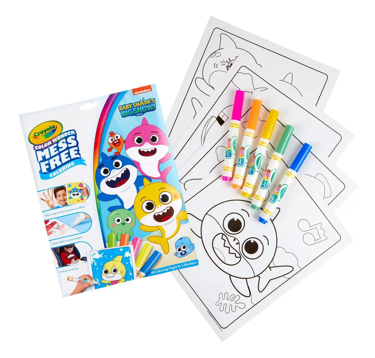 Crayola Baby Shark Color Wonder Mess Free Coloring Pages & Markers | 18 Pages & 5 Markers - view 2
