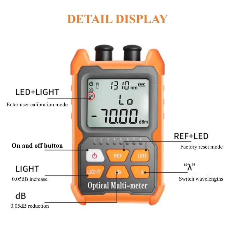 TUTOOLS Hand-held Optical Fiber Power Meter, FC/SC/ST Interface, 2mW, Orange | Optical Multi-Meter for Fiber Testing - view 2