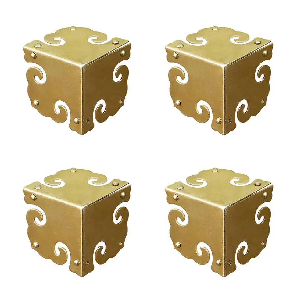 Tiazza Brass Corner Protectors 4pcs | Antique Hardware for Furniture & Jewelry Boxes - main product image