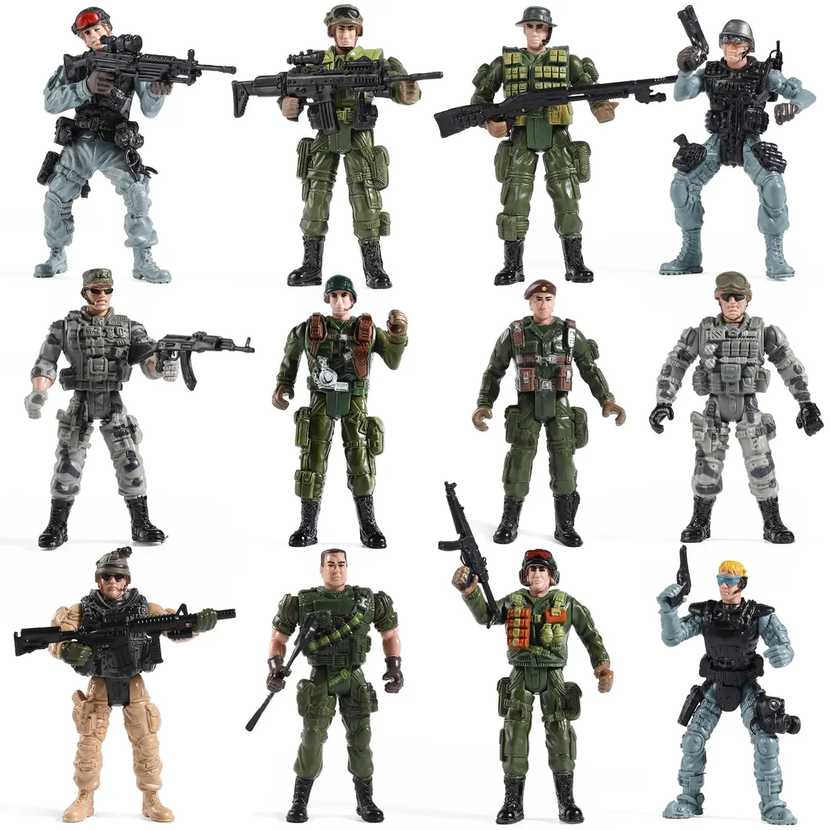 Mr.River US Army Men and SWAT Team Toy Soldiers Action Figures with Military Weapons Accessories, 9.5cm (3.75") | STEM-Learning Toy for Kids - main product image