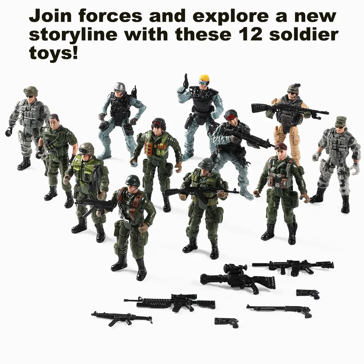 Mr.River US Army Men and SWAT Team Toy Soldiers Action Figures with Military Weapons Accessories, 9.5cm (3.75") | STEM-Learning Toy for Kids - view 2