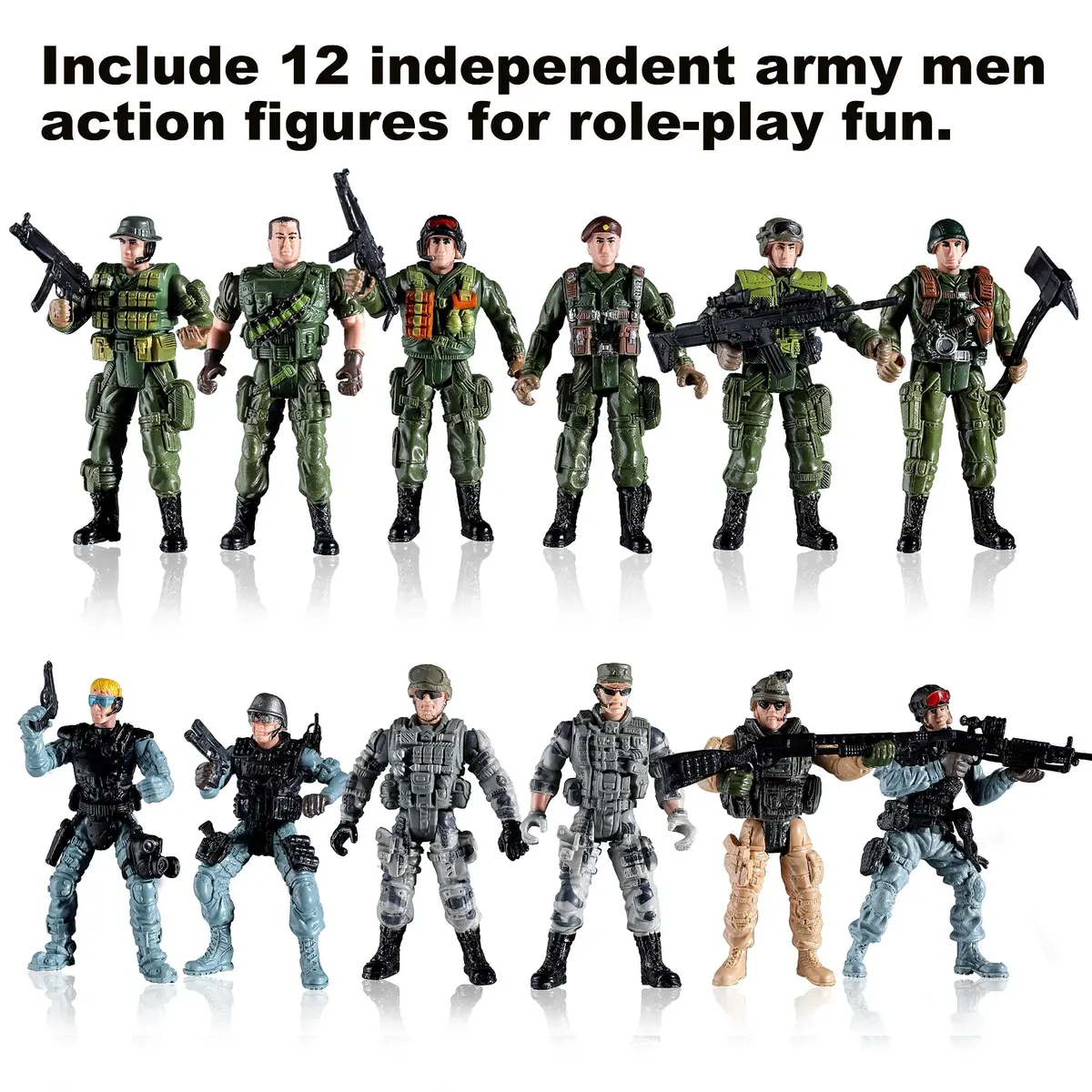 Mr.River US Army Men and SWAT Team Toy Soldiers Action Figures with Military Weapons Accessories, 9.5cm (3.75") | STEM-Learning Toy for Kids - view 3