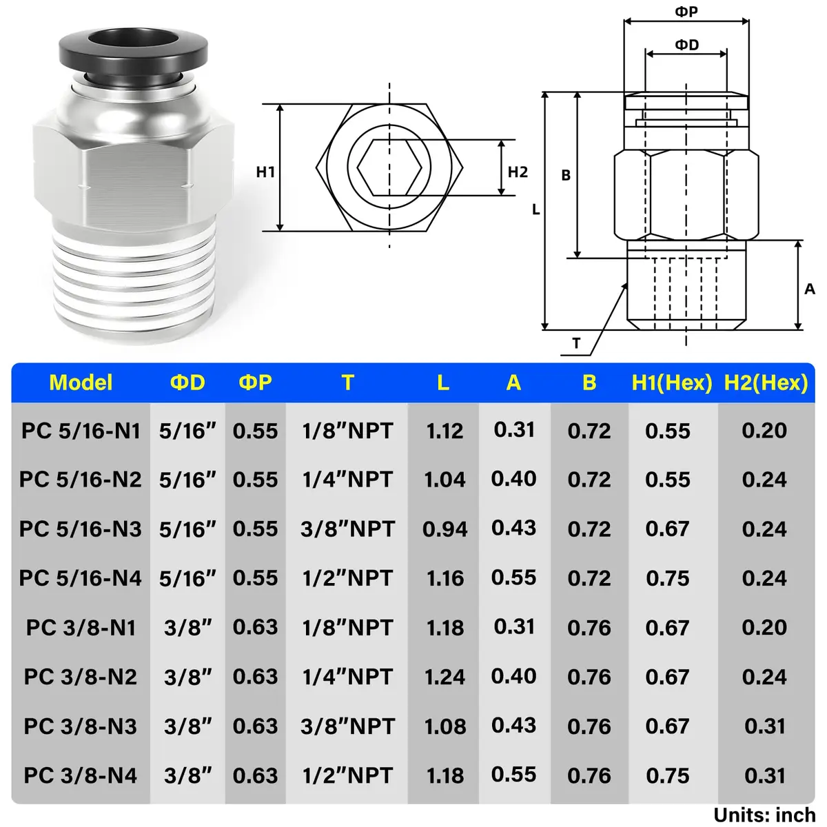 TAILONZ 3/8" Tube OD x 1/4" MNPT Straight Push to Connect Fitting 10Pcs | Copper & Plastic, Water & Air Compatible, Easy Assembly - view 2
