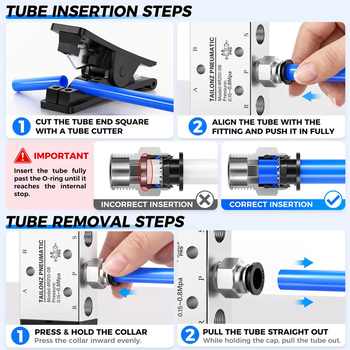TAILONZ 3/8" Tube OD x 1/4" MNPT Straight Push to Connect Fitting 10Pcs | Copper & Plastic, Water & Air Compatible, Easy Assembly - view 3