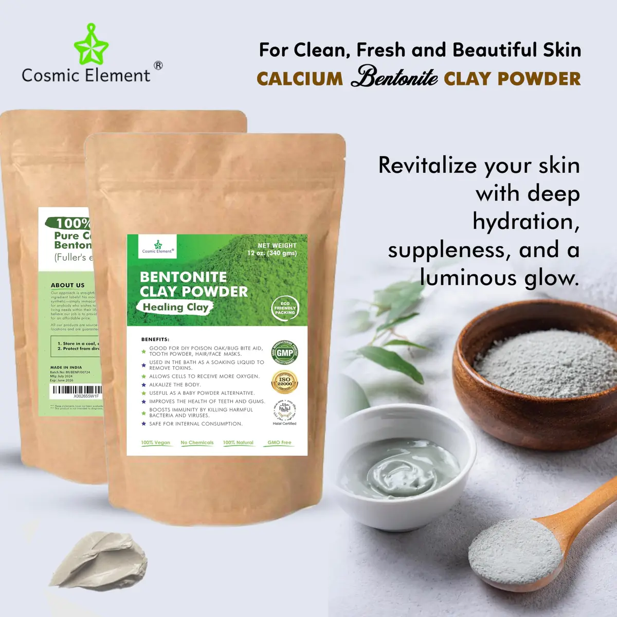 Cosmic Element Calcium Bentonite Clay Powder 12oz | Deep Pore Detox & Skin Care Mask - view 6
