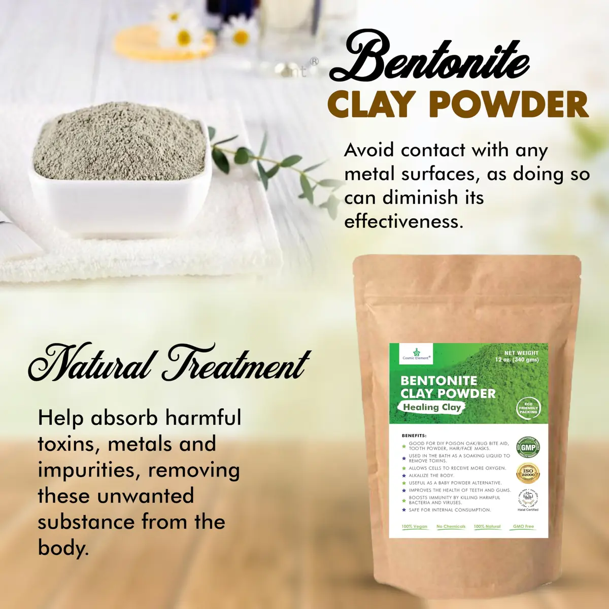 Cosmic Element Calcium Bentonite Clay Powder 12oz | Deep Pore Detox & Skin Care Mask - view 8