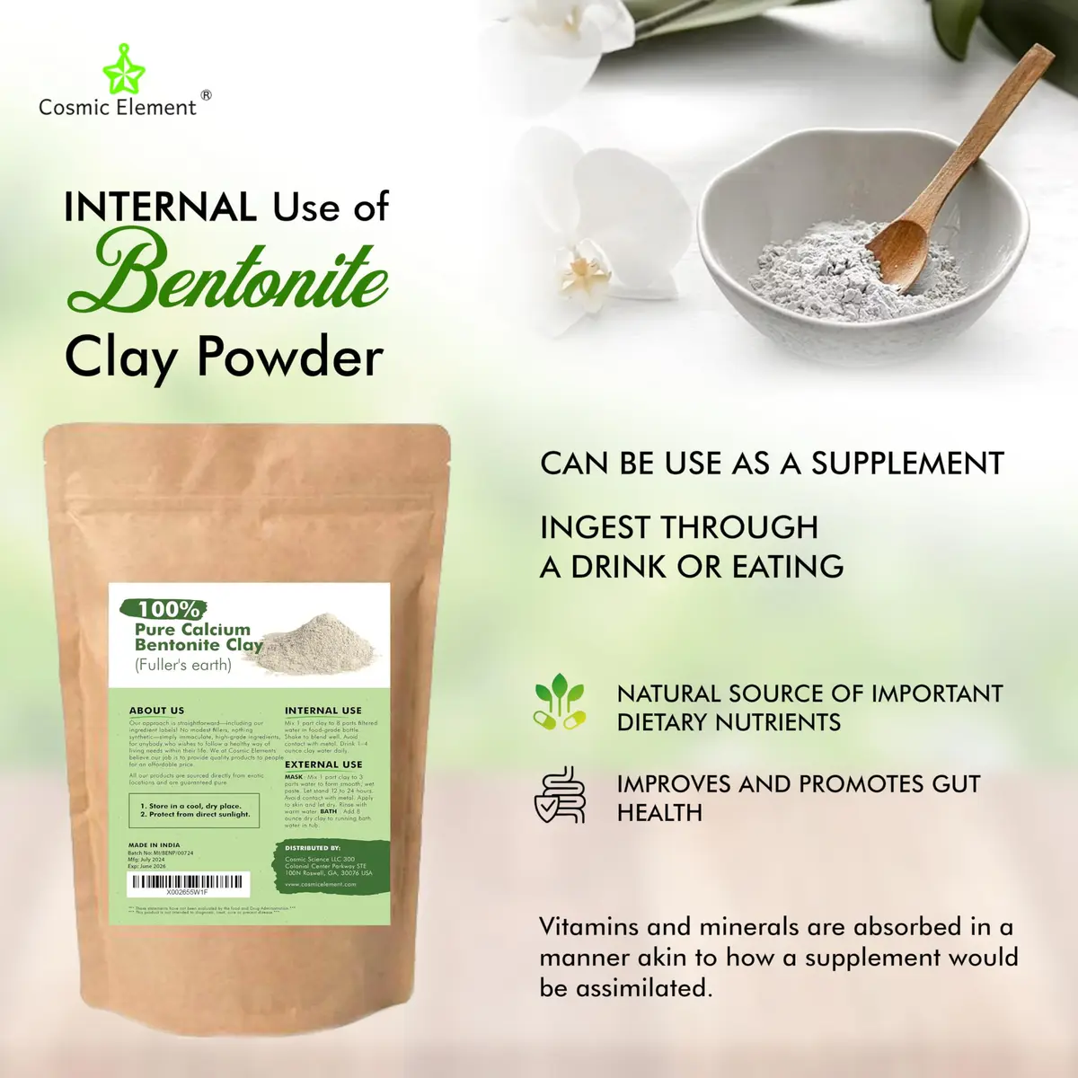 Cosmic Element Calcium Bentonite Clay Powder 12oz | Deep Pore Detox & Skin Care Mask - view 2