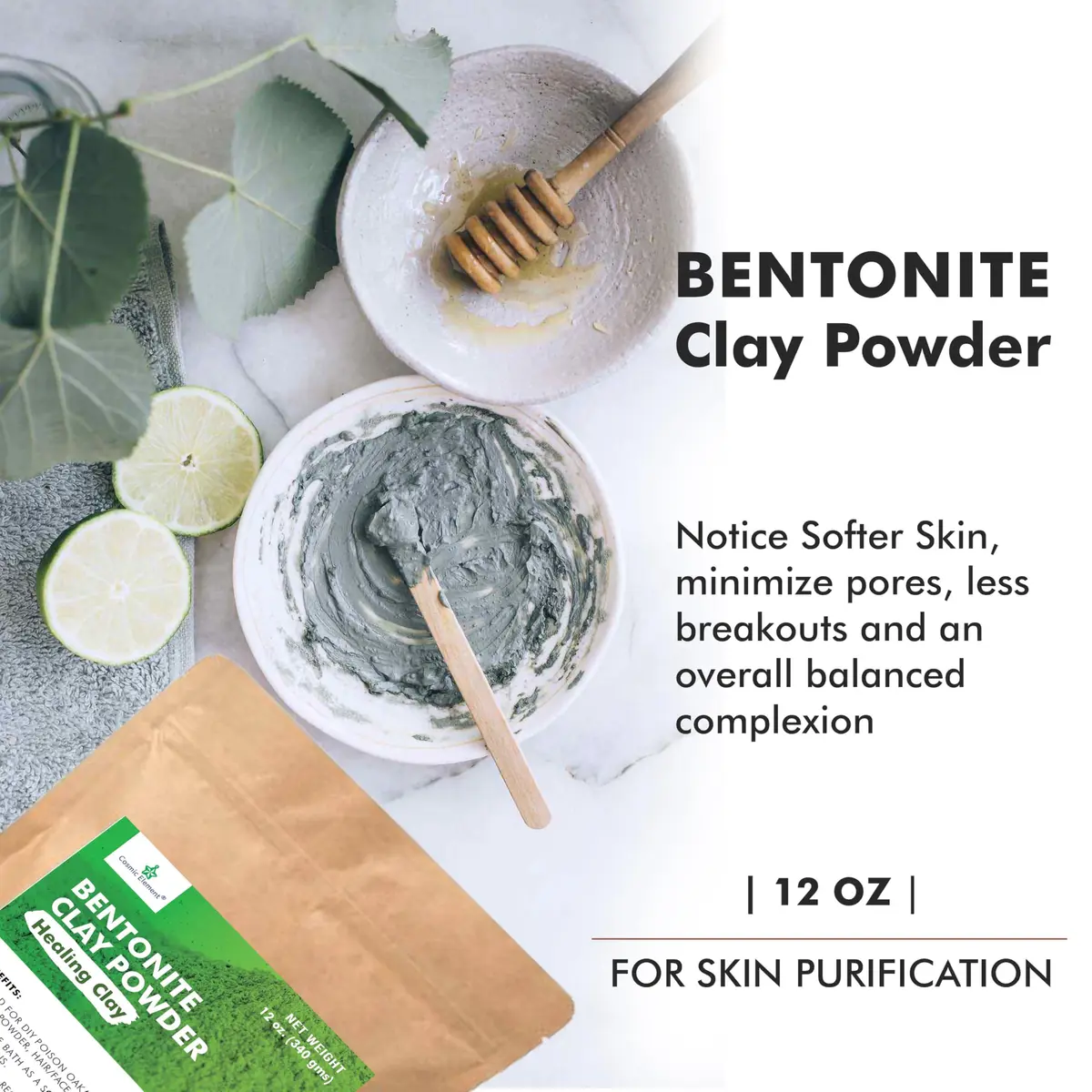 Cosmic Element Calcium Bentonite Clay Powder 12oz | Deep Pore Detox & Skin Care Mask - view 3