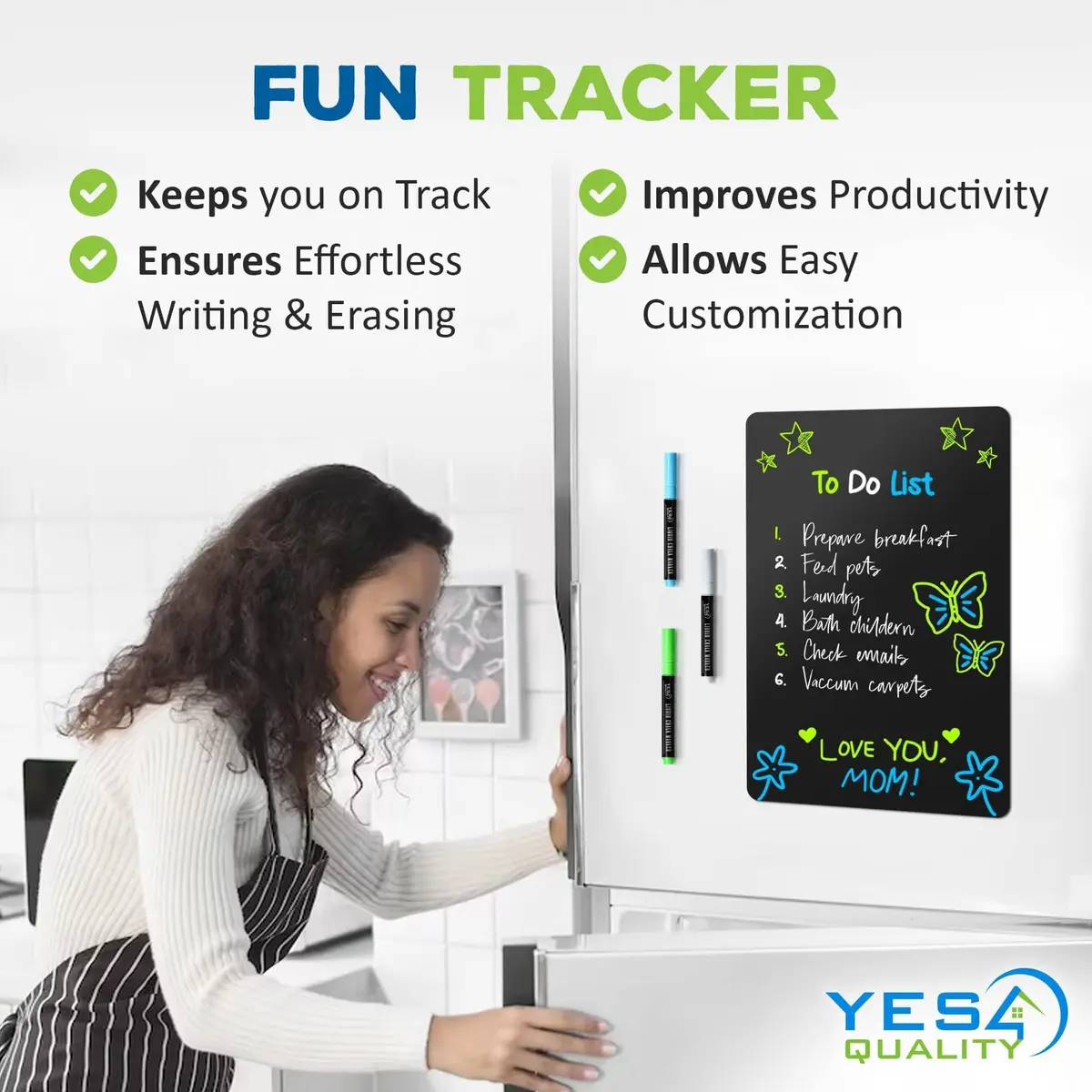 YES4QUALITY Magnetic Black Dry Erase Board 17x11 inches | Easy-Erase Surface & Bright Markers - view 2