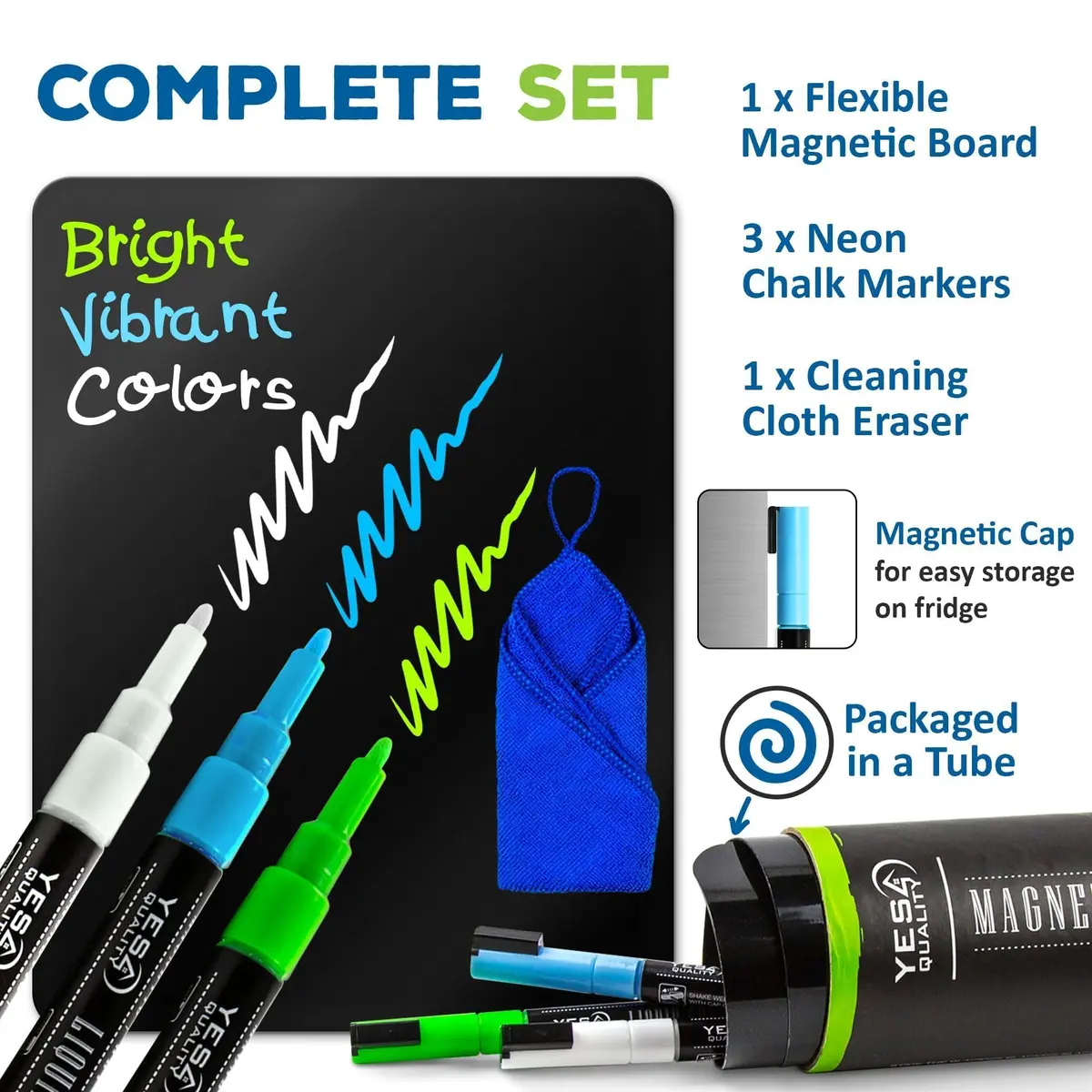 YES4QUALITY Magnetic Black Dry Erase Board 17x11 inches | Easy-Erase Surface & Bright Markers - view 3
