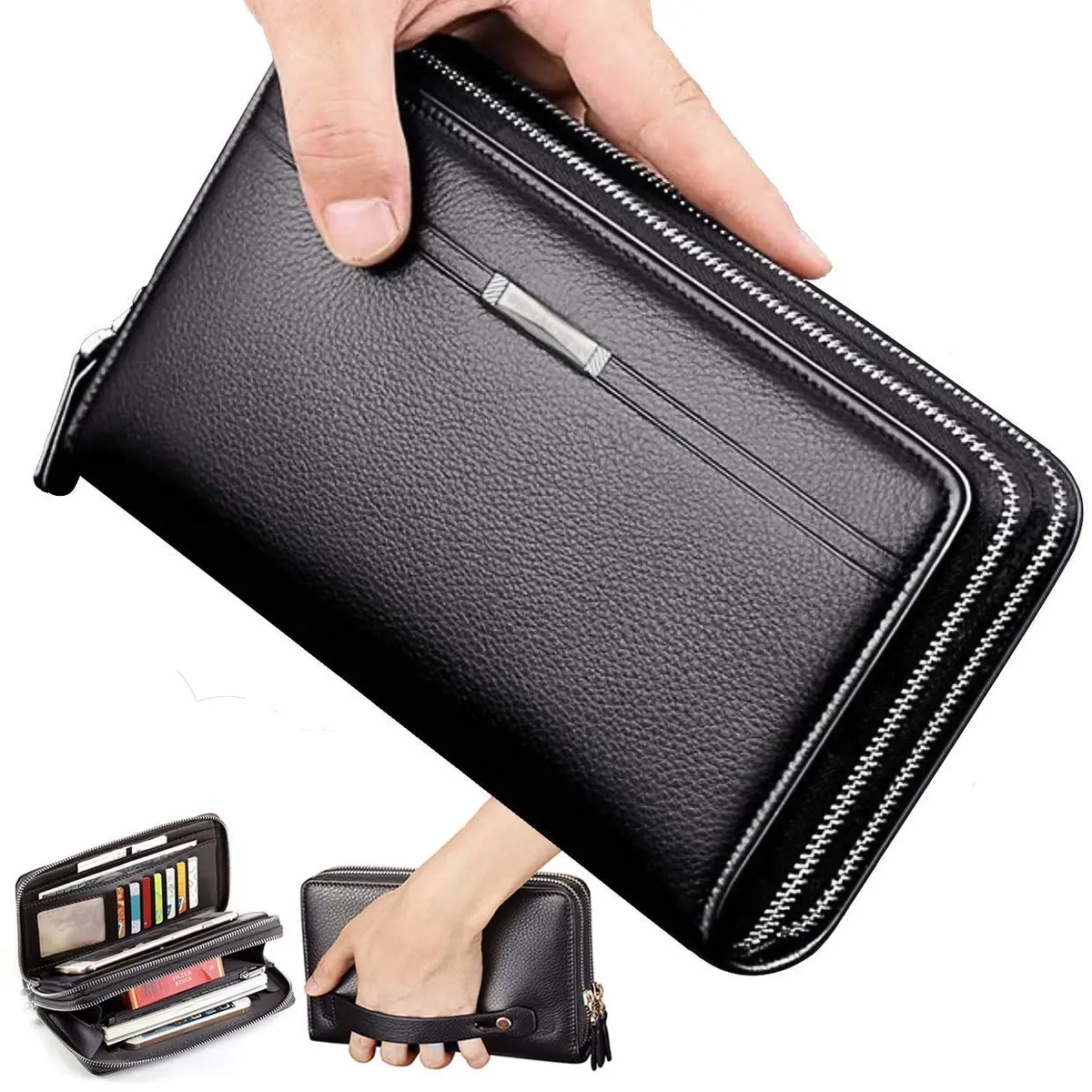 Valentoria Men's Large Clutch Wallet Purse 21cm (8.27") | Business Travel Hand Bag with Zipper for Phone & Cards - main product image