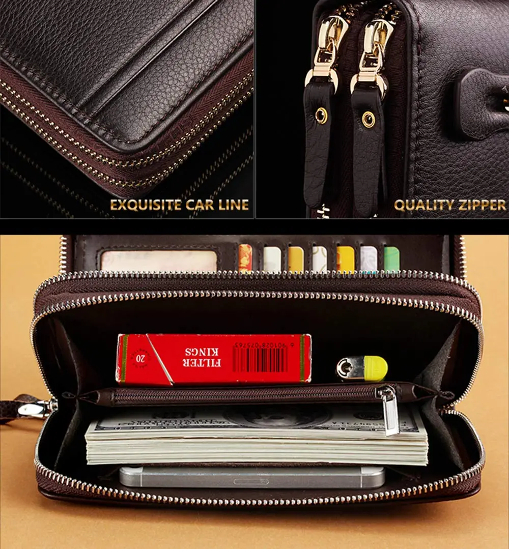 Valentoria Men's Large Clutch Wallet Purse 21cm (8.27") | Business Travel Hand Bag with Zipper for Phone & Cards - view 4