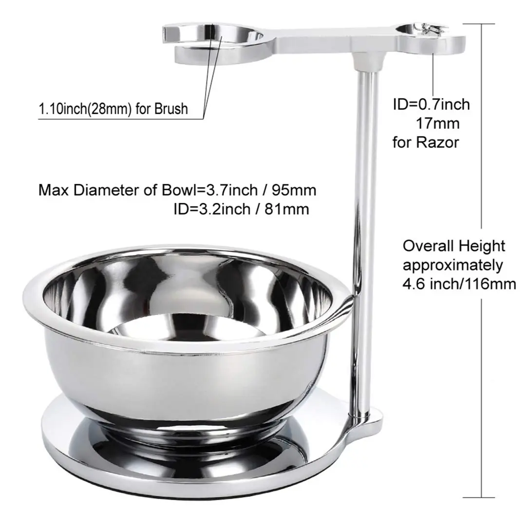 PerPro Deluxe Stainless Steel Shave Stand, Bowl & Brush Set | Compatible with Most Razors - view 3