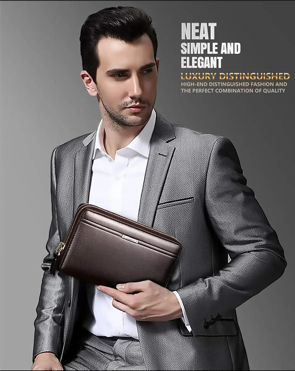 Valentoria Long Faux Leather Clutch Wallet for Men, Brown | RFID Blocking Travel Business Hand Bag - view 5